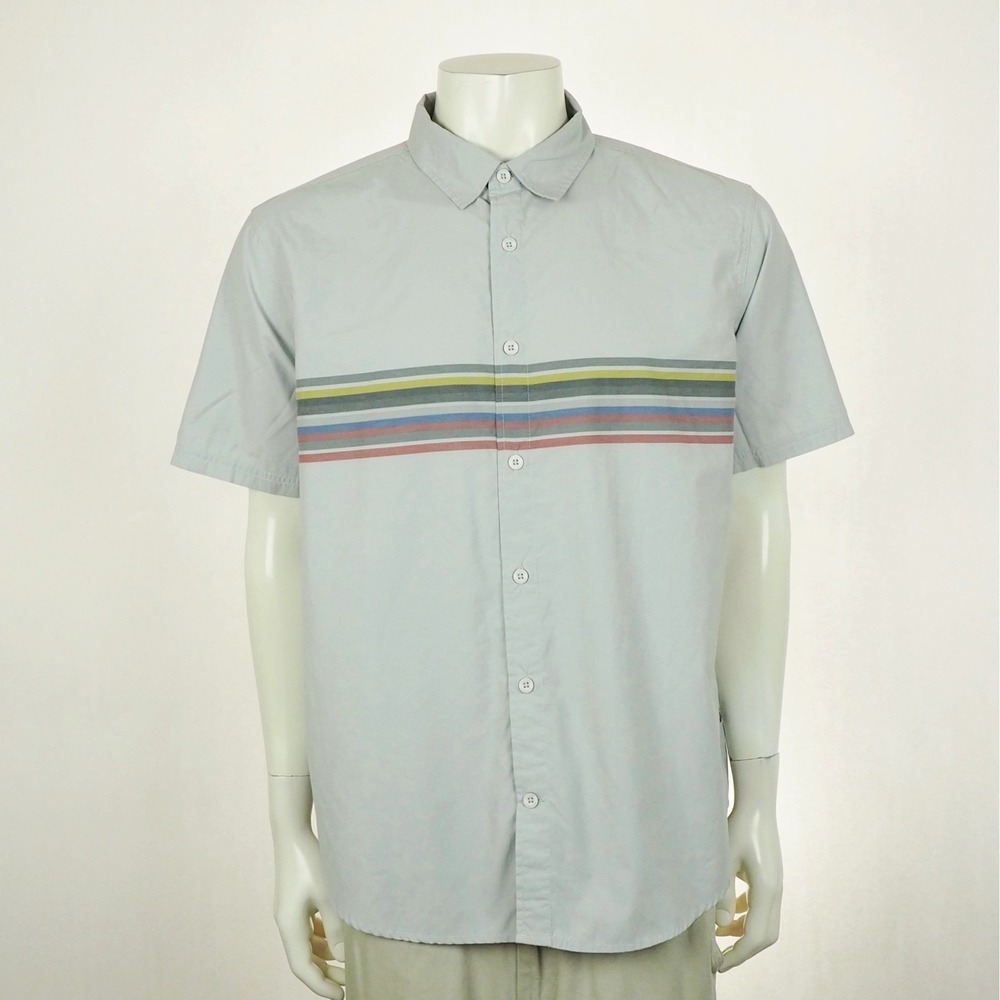 Outdoor Research Strata Button Down Shirt Mens Sz XL Gray Striped Outdoor Hiking